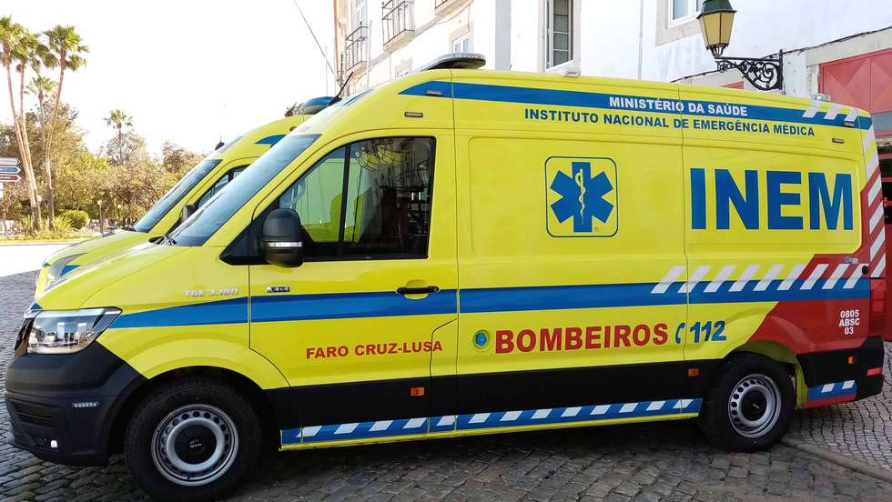 Portuguese Ambulance Land Vehicle Scene In Faro Algarve Portugal Europe