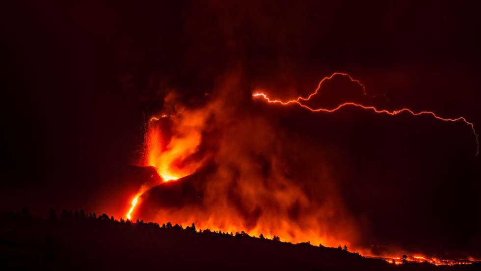 Volcanic Ray Over The Main Cone On La Palma.
