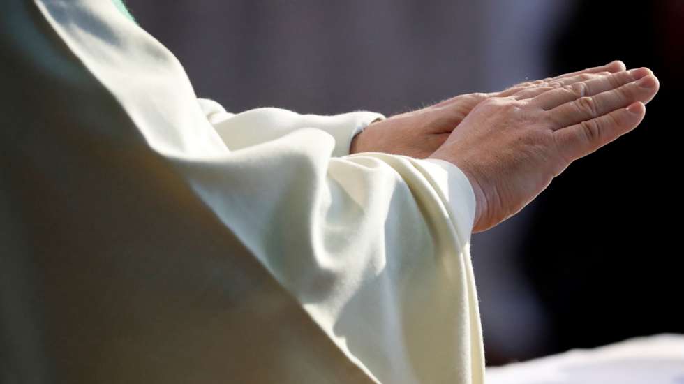Saint-Jacques church. Catholic mass. Eucharist celebration. Sallanches. France.