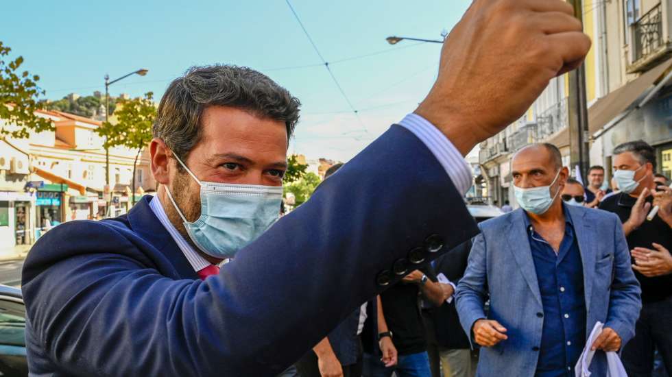 Far-right Party Chega (Enough) President André Ventura And Lisbon Party Candidate to Lisbon Mayor Nuno Graciano Meet With Local Residents