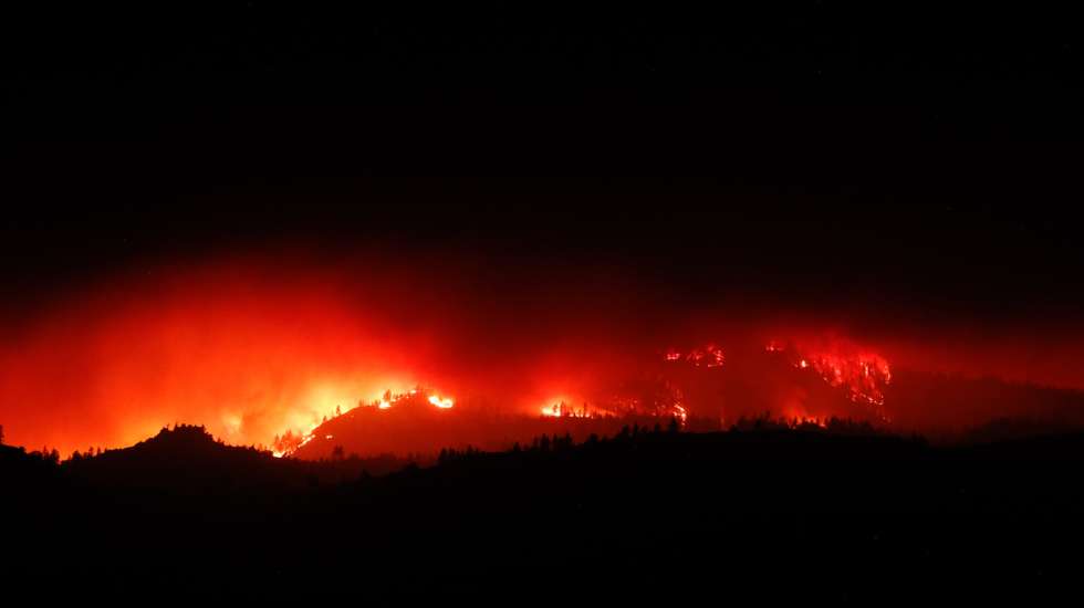 Trees burning as the Beckwourth Complex fire approaches hwy