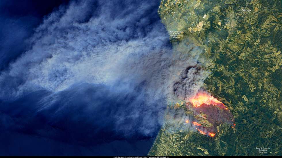 Fogo de Odemira captado do espaço pela agência europeia Copernicus