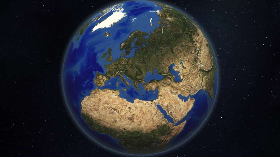 CONTINENT SERIES, EUROPE: a satellite and 3d rendered world globe earth image of Europe.