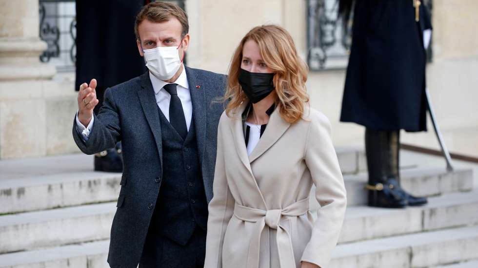 French President Macron Hosts Estonian Prime Minister Kaja Kallas At Elysee Palace
