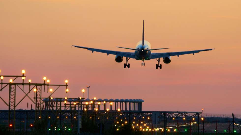 Landing airplane during sunset - Barcelona "El Prat Aeroport"