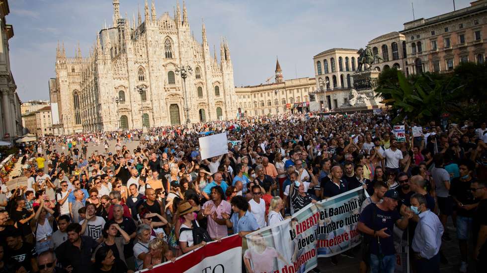 No Vax and Free Vax Demonstrators Protest At Introduction Of Italy's Green Pass