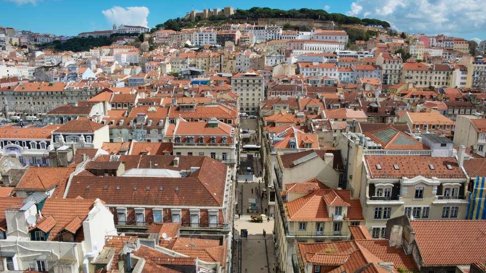 Historic buildings and rooftops in central Lisbon