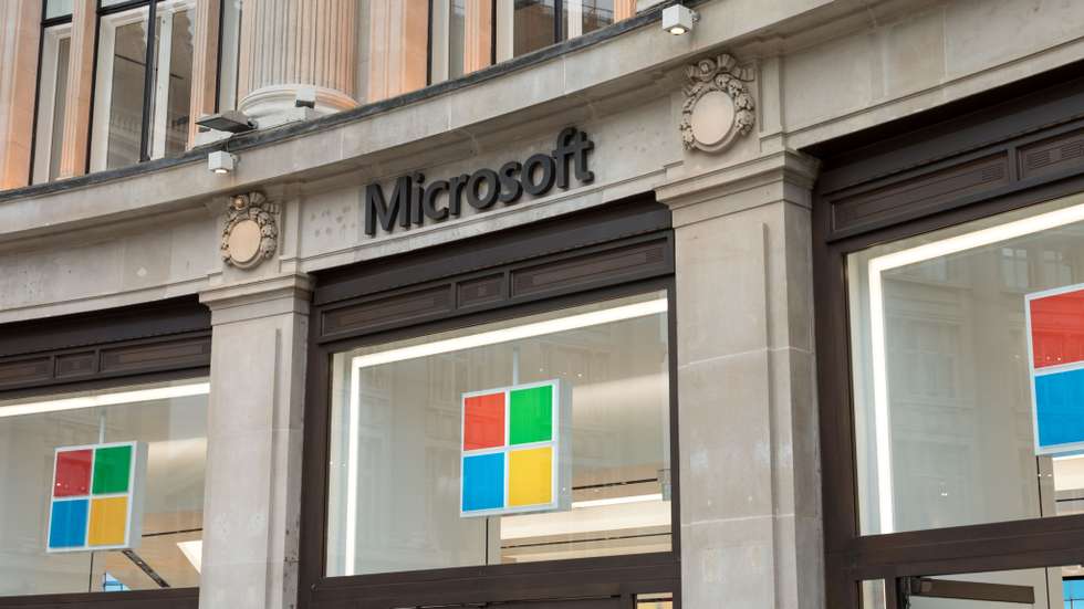 Microsoft logo is seen at one of their stores on Oxford