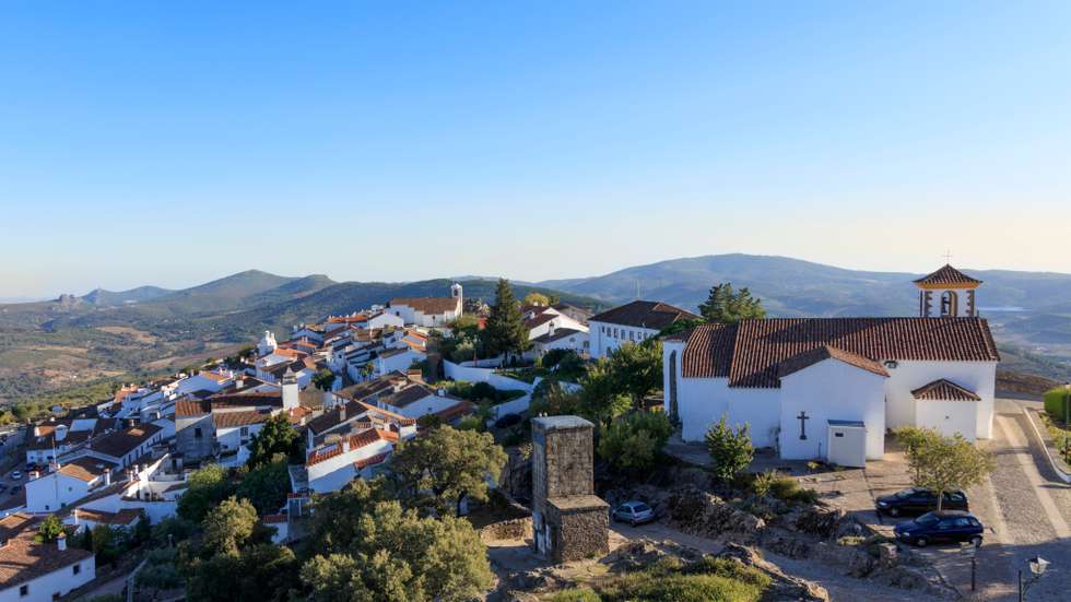The skyline of Marvao village and the Serra de São Mamede mountains