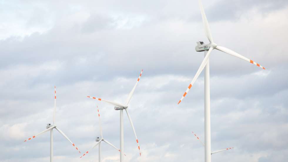 Wind turbines seen near the border between Poland and