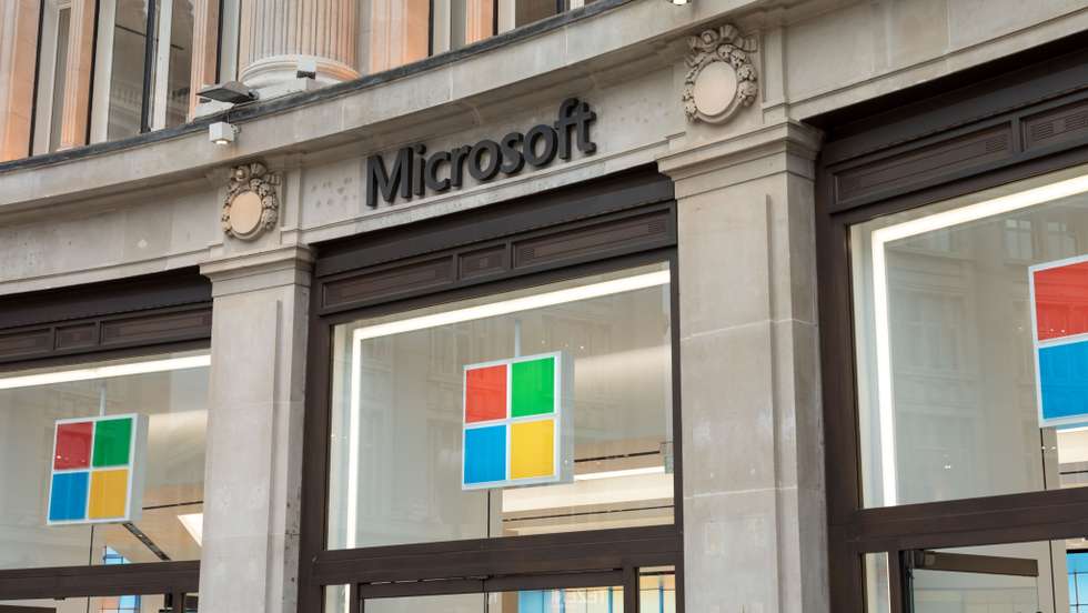 Microsoft logo is seen at one of their stores on Oxford