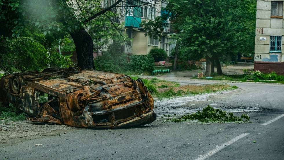 A burnt car seen on the street