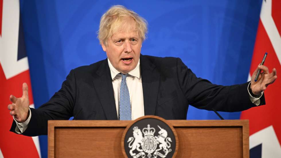Boris Johnson Holds Press Conference On Publication Of The Sue Gray Report Into "Partygate"