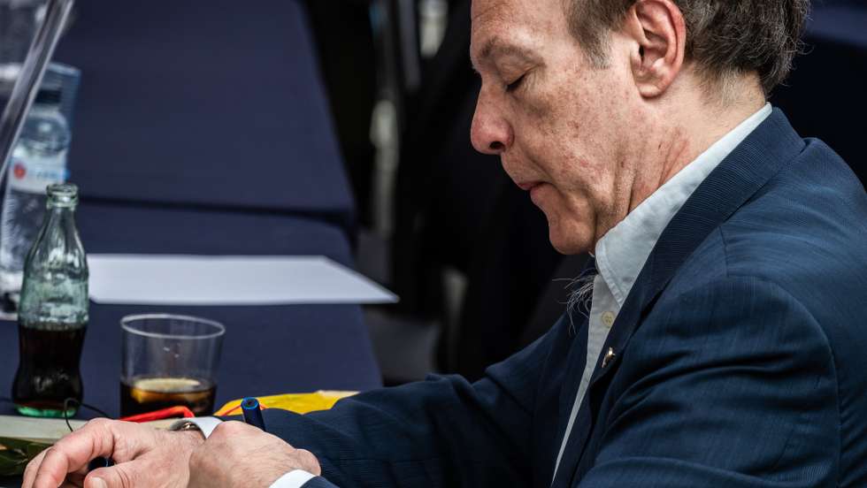The famous Spanish writer Javier Marias is seen signing