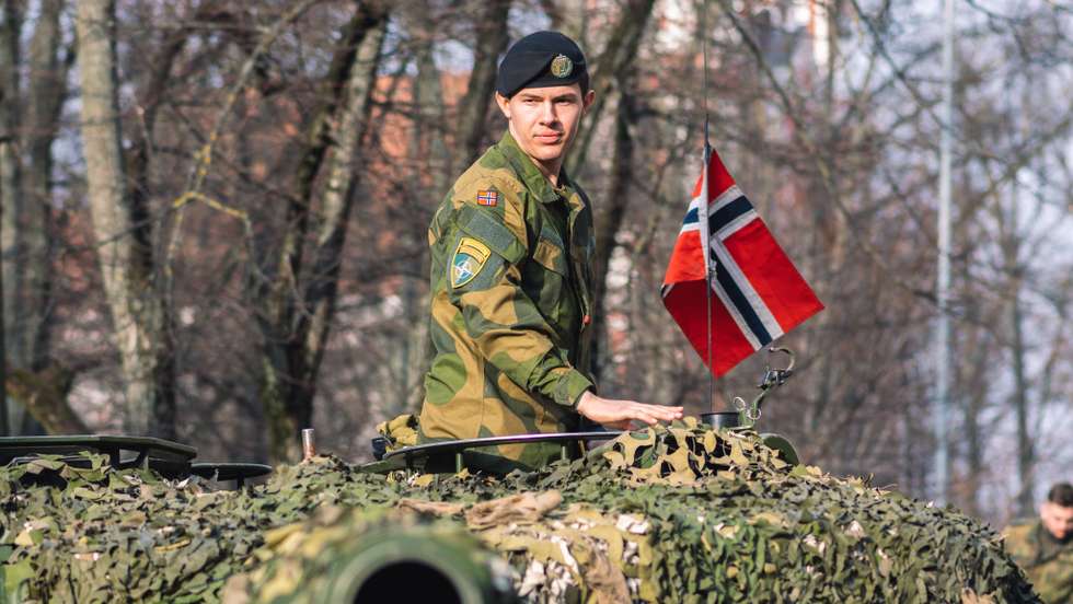Norwegian Army armored tank with cannon and camouflage coating