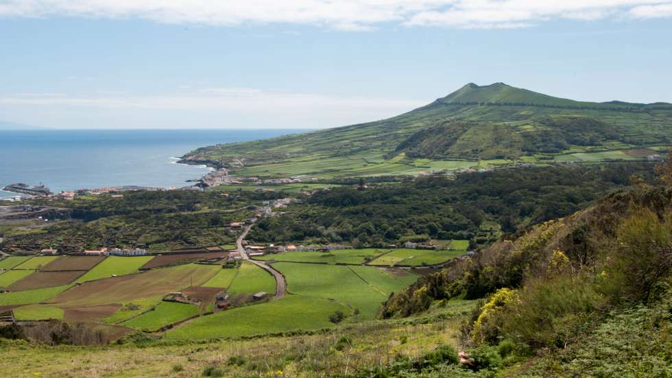 View of green pastures near Santa Cruz on Graciosa Island in