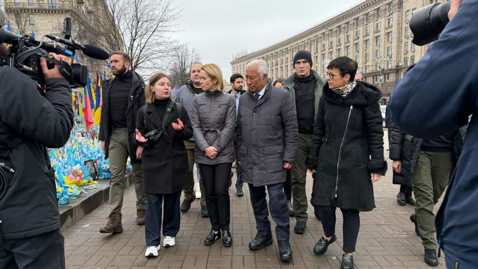 António Costa, Kaja Kallas e Marta Kos, em visita oficial a Kiev, Ucrânia, no passado domingo
