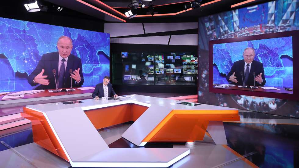 Broadcast of Russian President Putin's annual news conference in Moscow