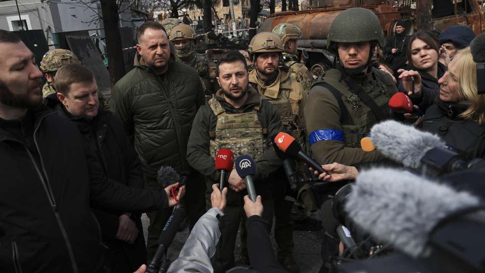 Ukrainian President Volodymyr Zelenskyy visits Bucha