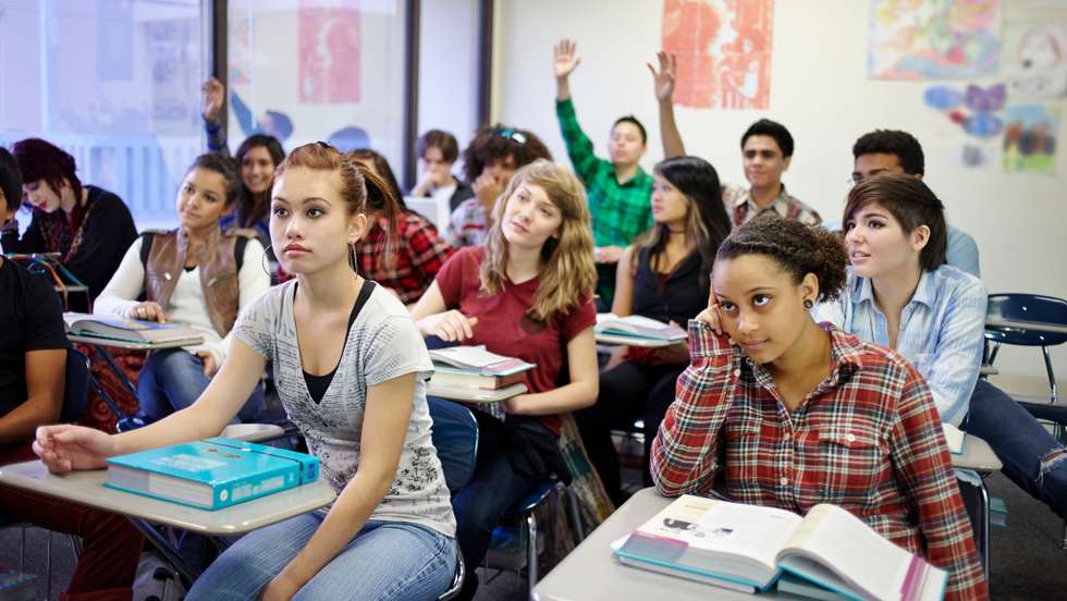 Classroom of teenage students during class.