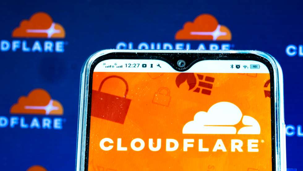 In this photo illustration a Cloudflare Inc. logo is seen