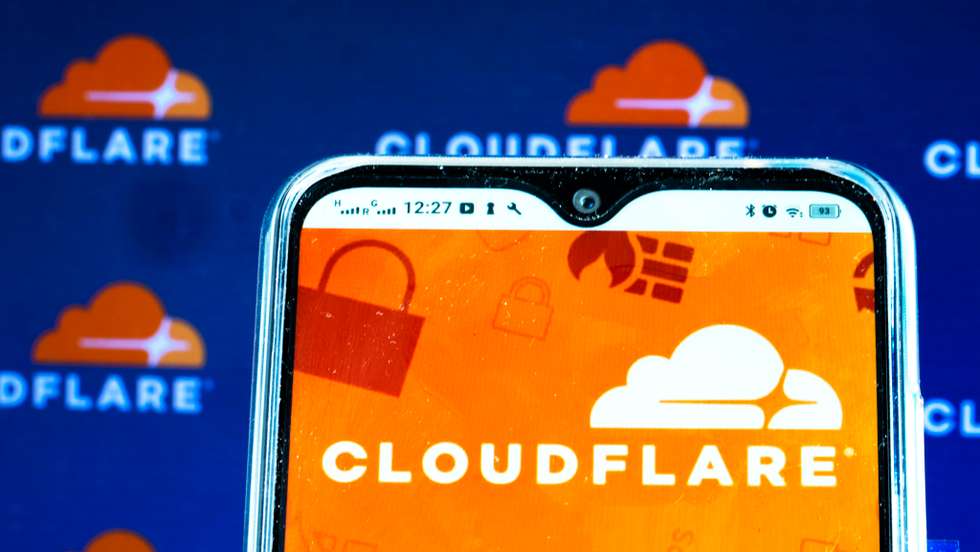 In this photo illustration a Cloudflare Inc. logo is seen