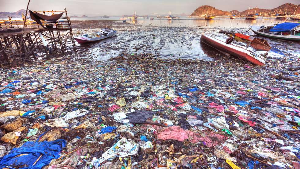 Plastic trash pollution on beach