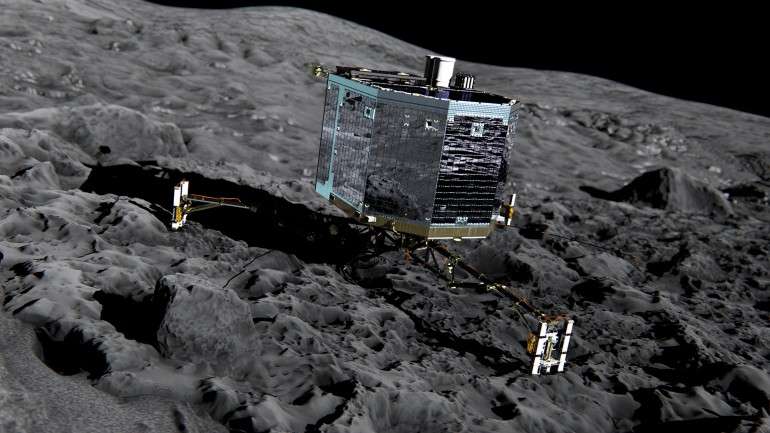 Simulação da "aterragem" do módulo Philae do satélite Rosetta no cometa Churyumov-Gerasimenko