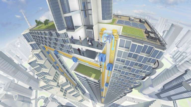 O modelo de elevador que está a ser desenvolvido pela ThyssenKrupp permitirá mover várias cabines no mesmo eixo