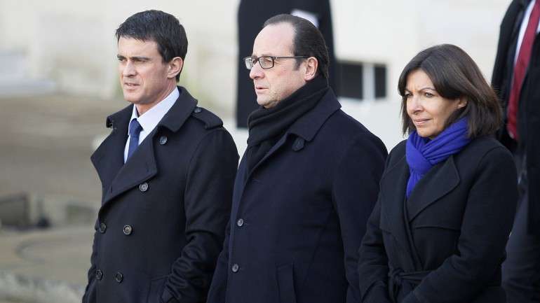 Anne Hidalgo com Manuel Valls e François Hollande
