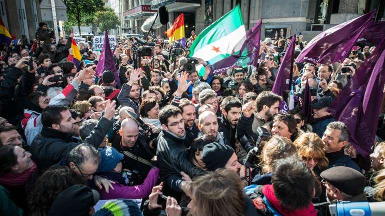 Pablo Iglésias à chegada à marcha do Podemos