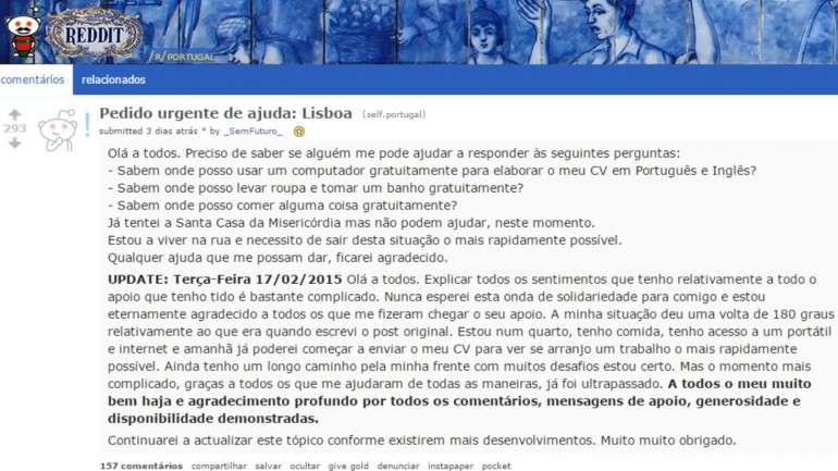 A primeira publicação feita por "_SemFuturo_" na rede social Reddit, no sábado