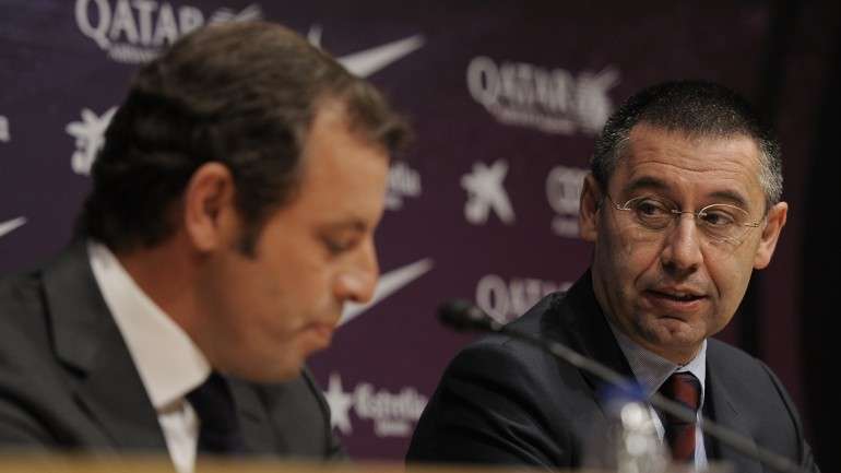 Sandro Rosell, o anterior presidente do Barcelona, e Bartomeu, o atual