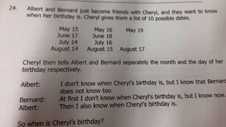 Basta descobrir a data de aniversário da Cheryl