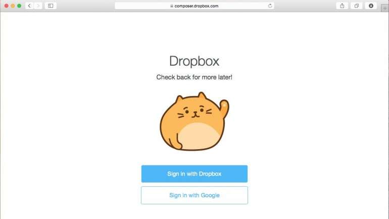 O Project Composer já tem página de login no site da Dropbox