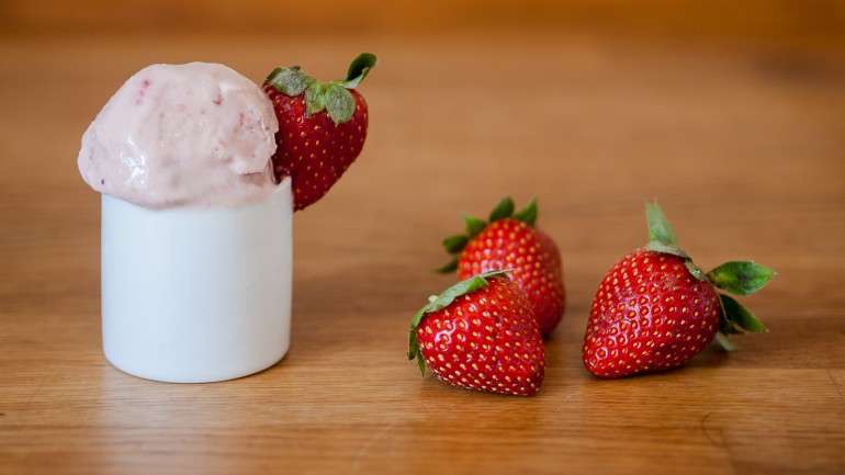 Assim ficou o gelado de morango. Nada mau, pois não?