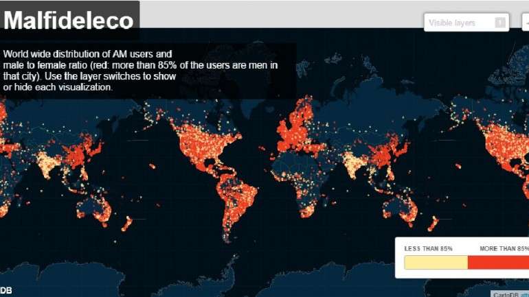 34 milhões de utilizadores no site de relações extramatrimoniais Ashley Madison, 86.2% são homens