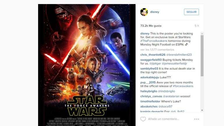 As companhias Disney e Lucasfilm divulgaram este domingo o poster de "Star Wars: O Despertar da Força"