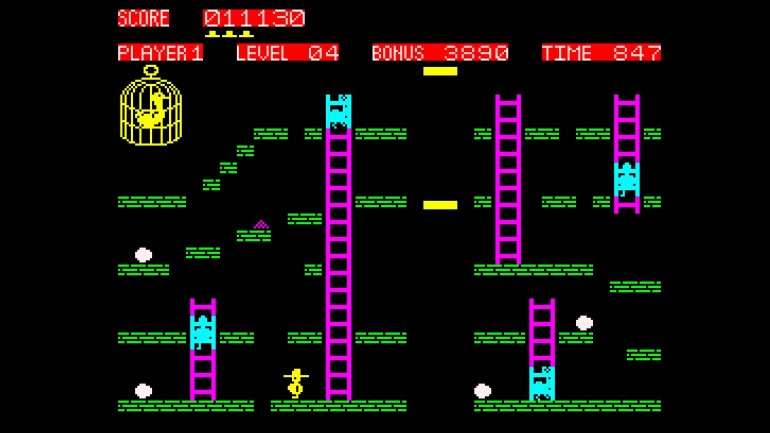 O Chuckie Egg, em que o boneco subia escadas e saltava plataformas para roubar ovos a galinhas, era um dos jogos mais populares do ZX Spectrum.