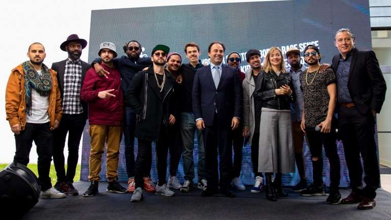 A conferência de imprensa contou com a presença de Álvaro Covões (à direita), Rita Torres Baptista e Paulo Vistas, ao centro. O hip hop português vai estar em destaque no dia 8, no Palco Clubbing