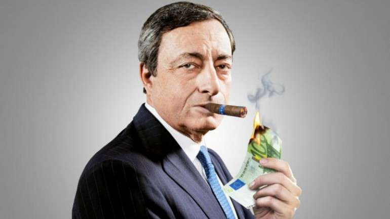 A caricatura de Mario Draghi no jornal alemão "Handelsblatt" desta sexta-feira.