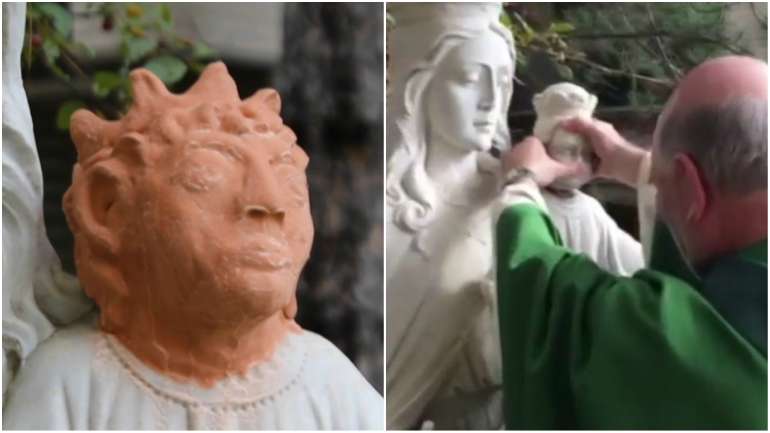 A cabeça original foi reposta este domingo na estátua