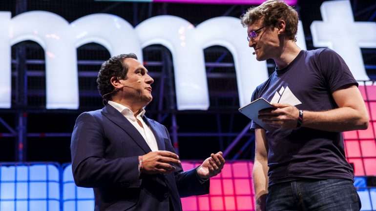 João Vasconcelos na sessão de abertura da Web Summit 2016 com Paddy Cosgrave