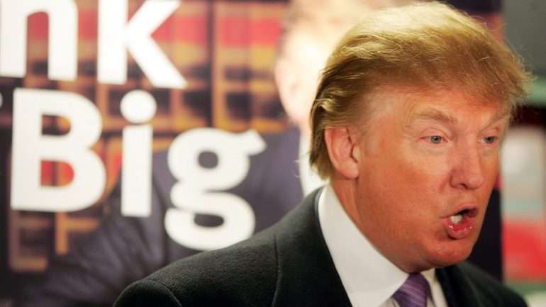 Donald Trump em 2005, na apresentação do programa educacional a que chamou University (que não era, na verdade, uma universidade)