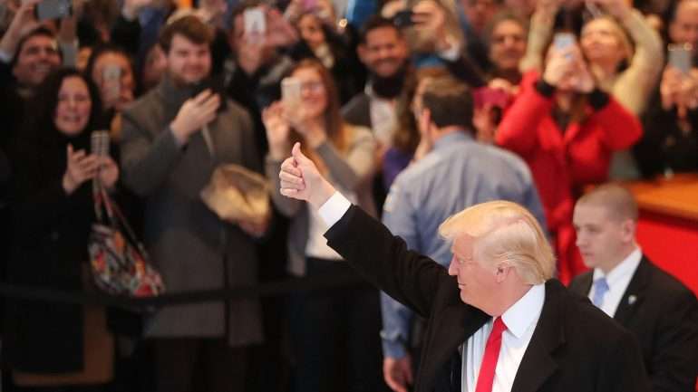 Donald Trump a chegar ao edifício do New York Times