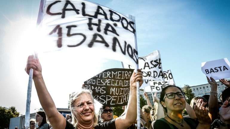 Centenas de enfermeiros concentraram-se esta segunda-feira em frente ao Hospital de Santa Maria