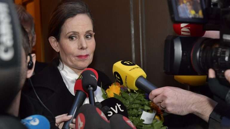 Sara Danius na quinta-feira em declarações aos jornalista