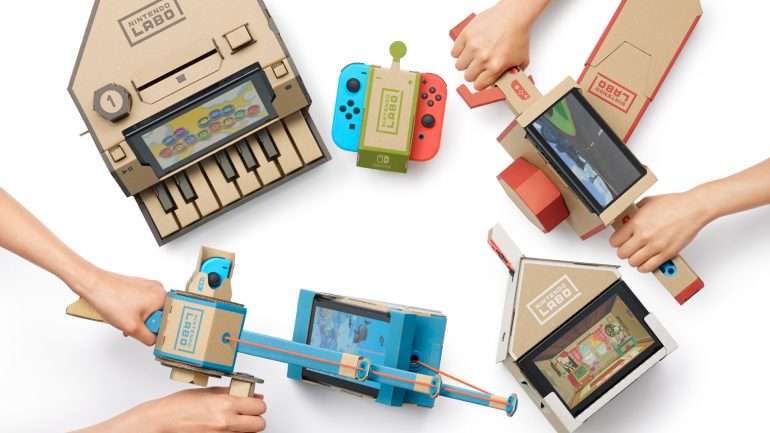 Os diversos Toy-Con (brinquedos de cartão) incluídos no primeiro Kit do Nintendo Labo.