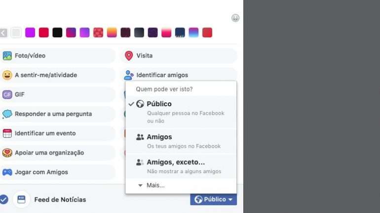 A predefinição da visibilidade das partilhas na rede social pode ser configurada em cada post