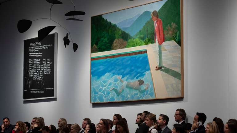 "Portrait of an Artist (Pool with Two Figures)" é o nome do quadro de Hockney vendido por valor recorde nesta sala